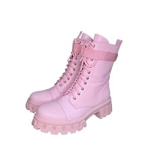 Koi Footwear Pink Platform Combat Boots Women's Size 7 Lace Up Lug Sole